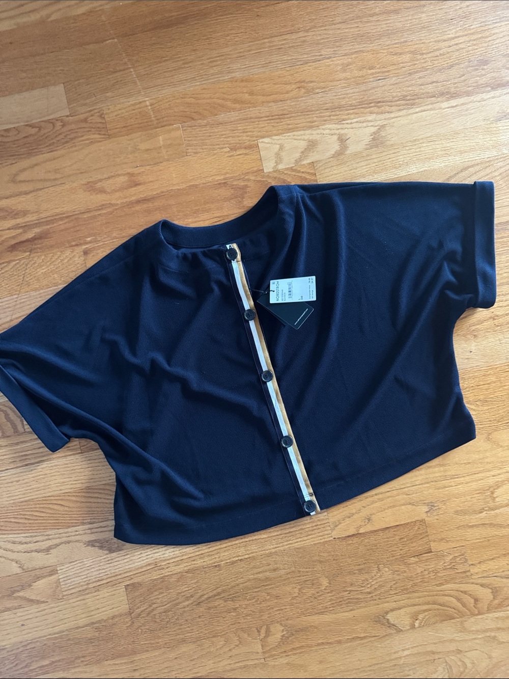 Adrianna Papell Navy Button-Back accent Top with Contrast Trim